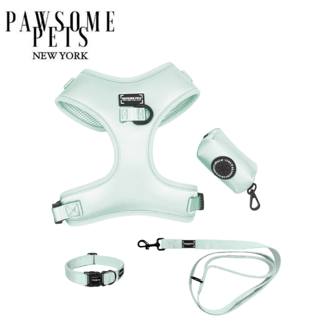 Mint Green Dog Bundle — Harness, Collar, Lead & Bowtie