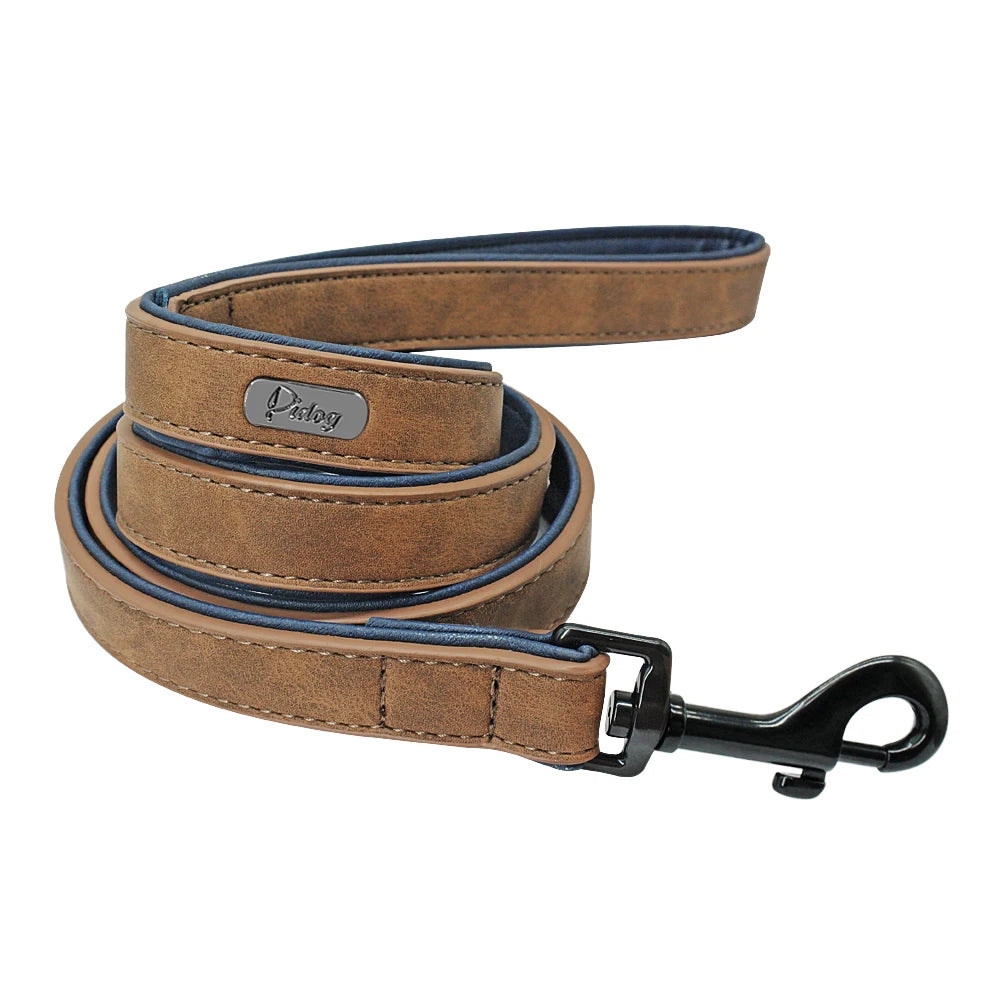 Genuine Leather Dog Collar & Leash Set