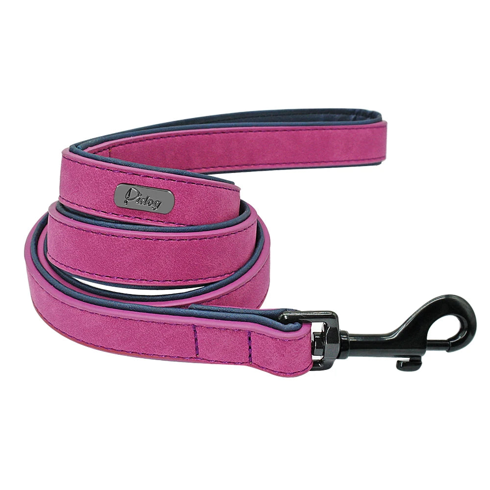 Genuine Leather Dog Collar & Leash Set