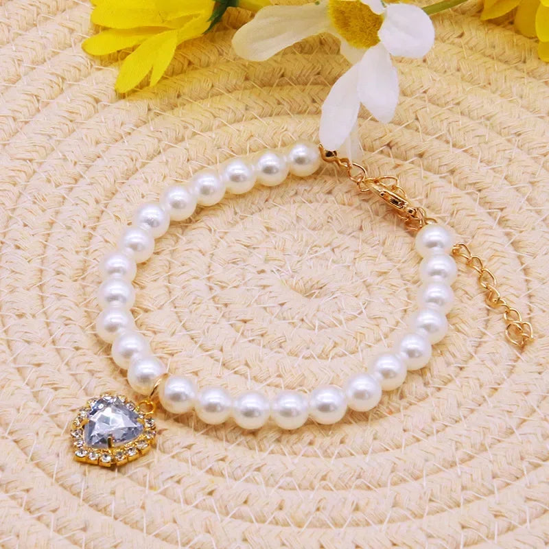 Pearl Crystal Cat Collar Necklace