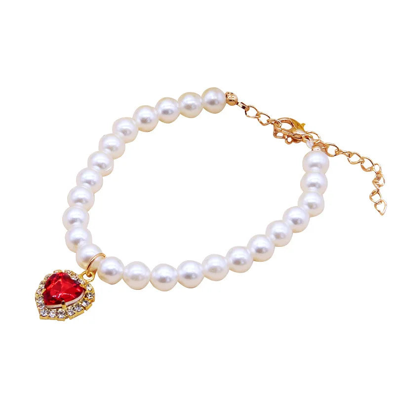 Pearl Crystal Cat Collar Necklace