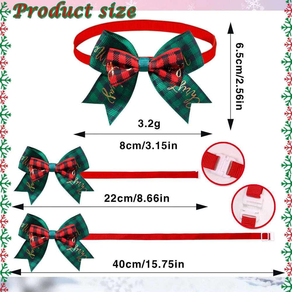 Christmas Plaid Dog Collar Bows — Pack of 10