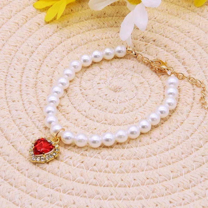 Pearl Crystal Cat Collar Necklace