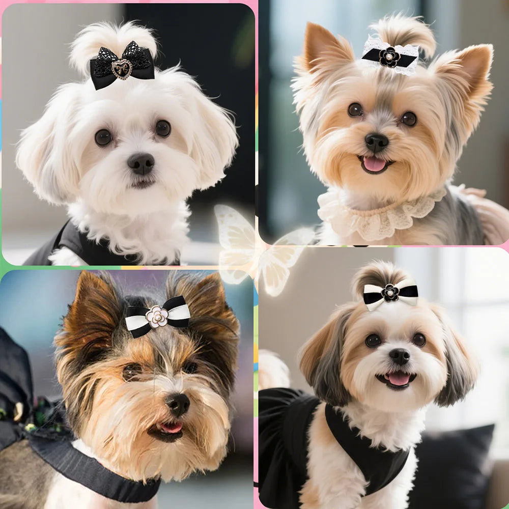 Luxury Pearl Dog Hair Bows — Pack of 10