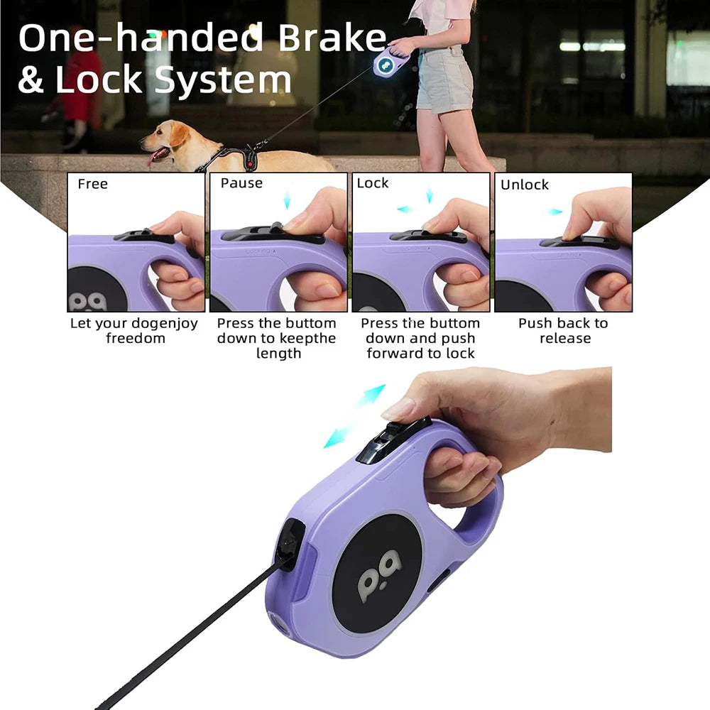 Retractable Dog Leash 5M — LED & Quick Release