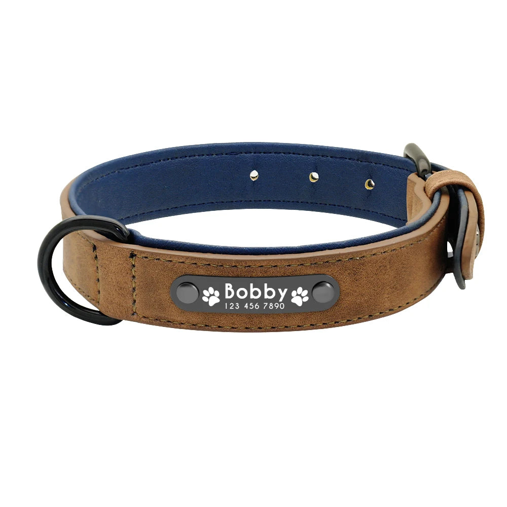 Genuine Leather Dog Collar & Leash Set