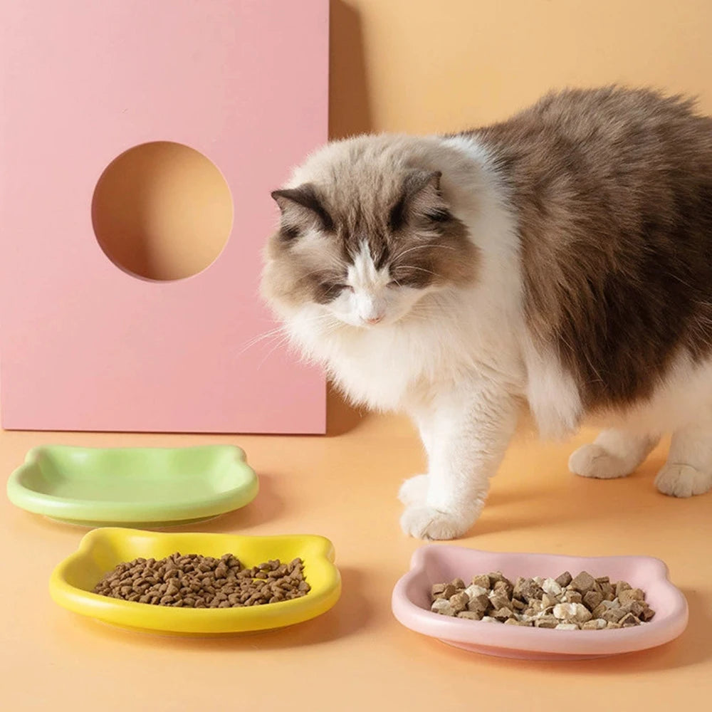 Cat-Shaped Pastel Pet Bowl