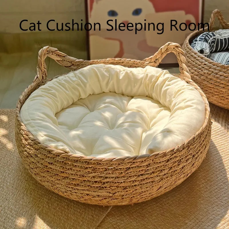 Vine Woven Cat Nest — Handmade with Cushion (Large)