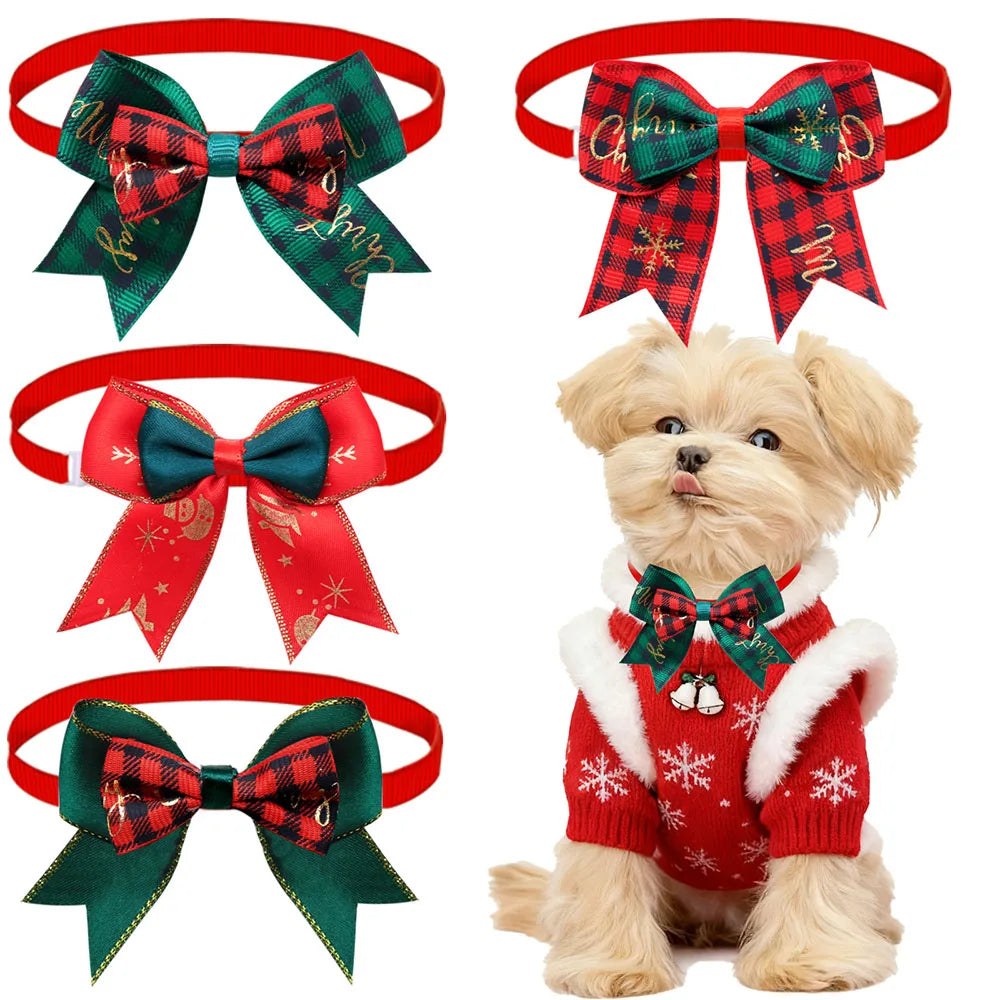Christmas Plaid Dog Collar Bows — Pack of 10