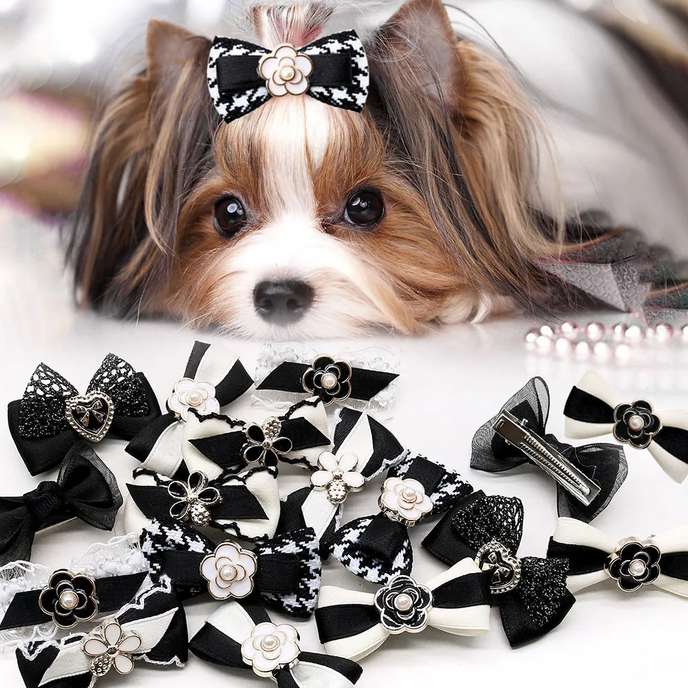 Luxury Pearl Dog Hair Bows — Pack of 10