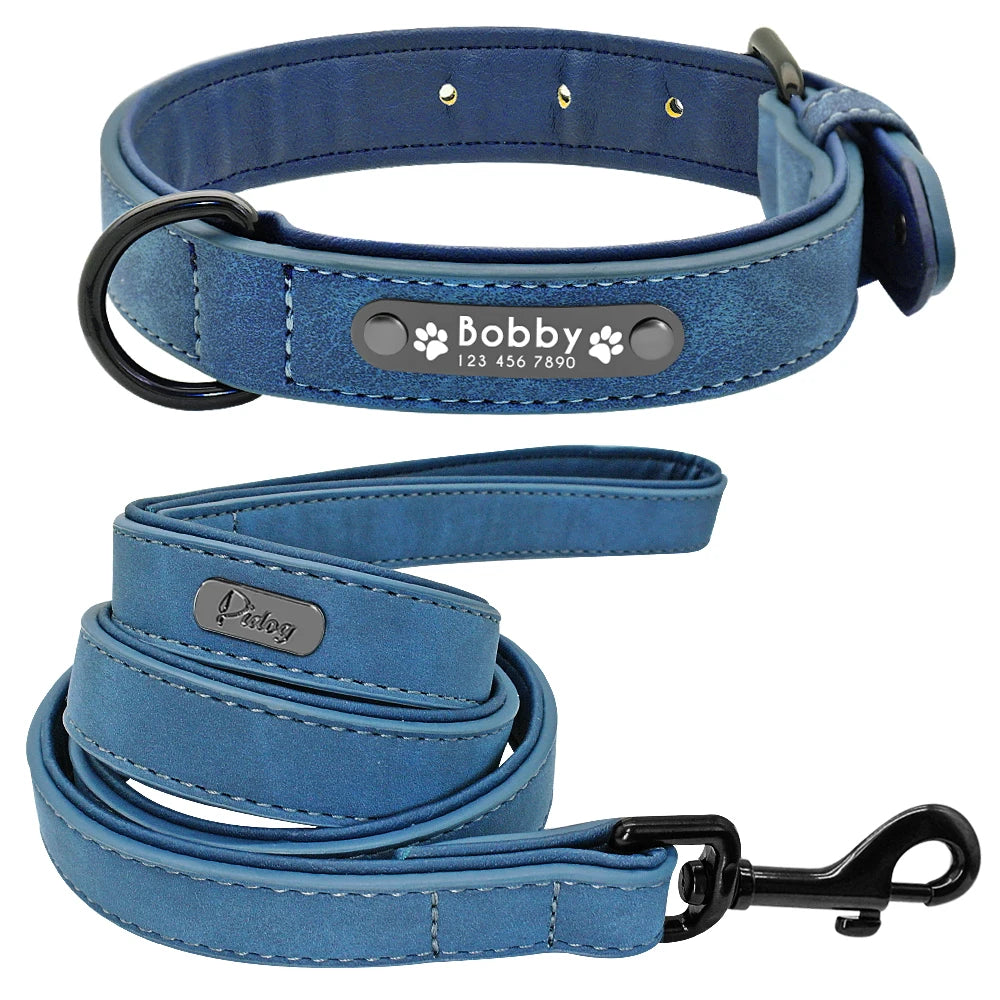 Genuine Leather Dog Collar & Leash Set