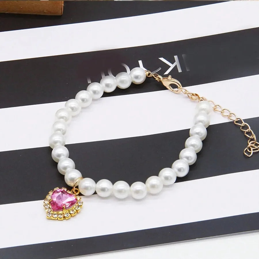 Pearl Crystal Cat Collar Necklace
