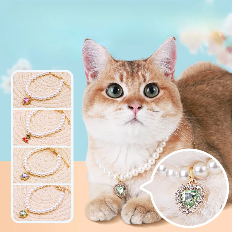 Pearl Crystal Cat Collar Necklace