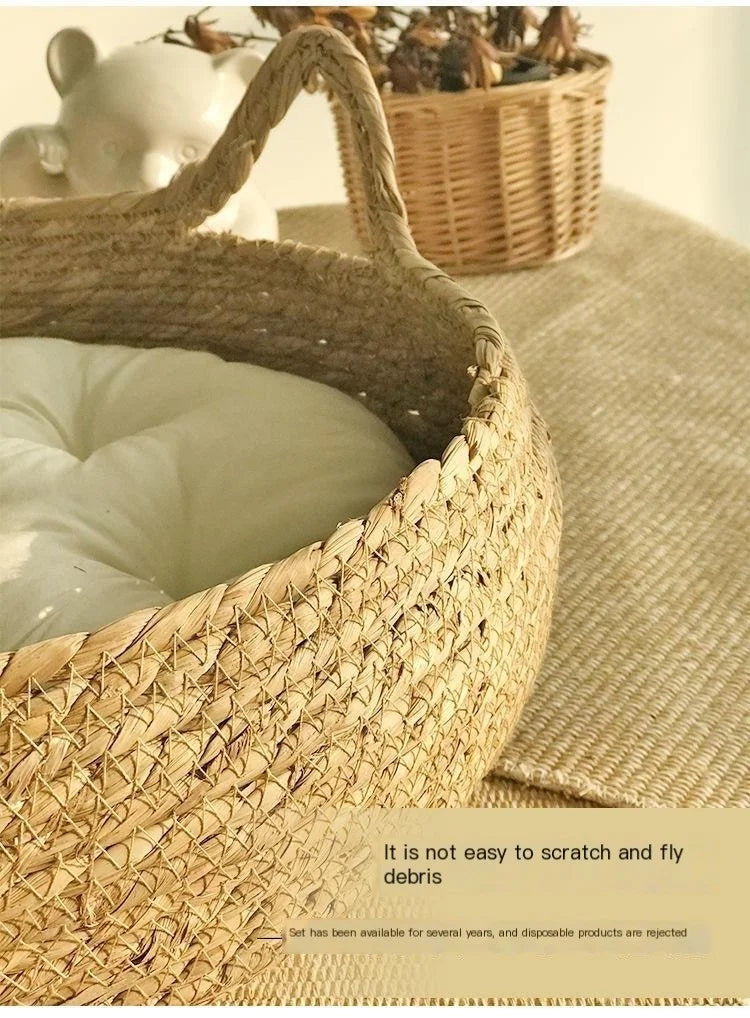 Vine Woven Cat Nest — Handmade with Cushion (Large)