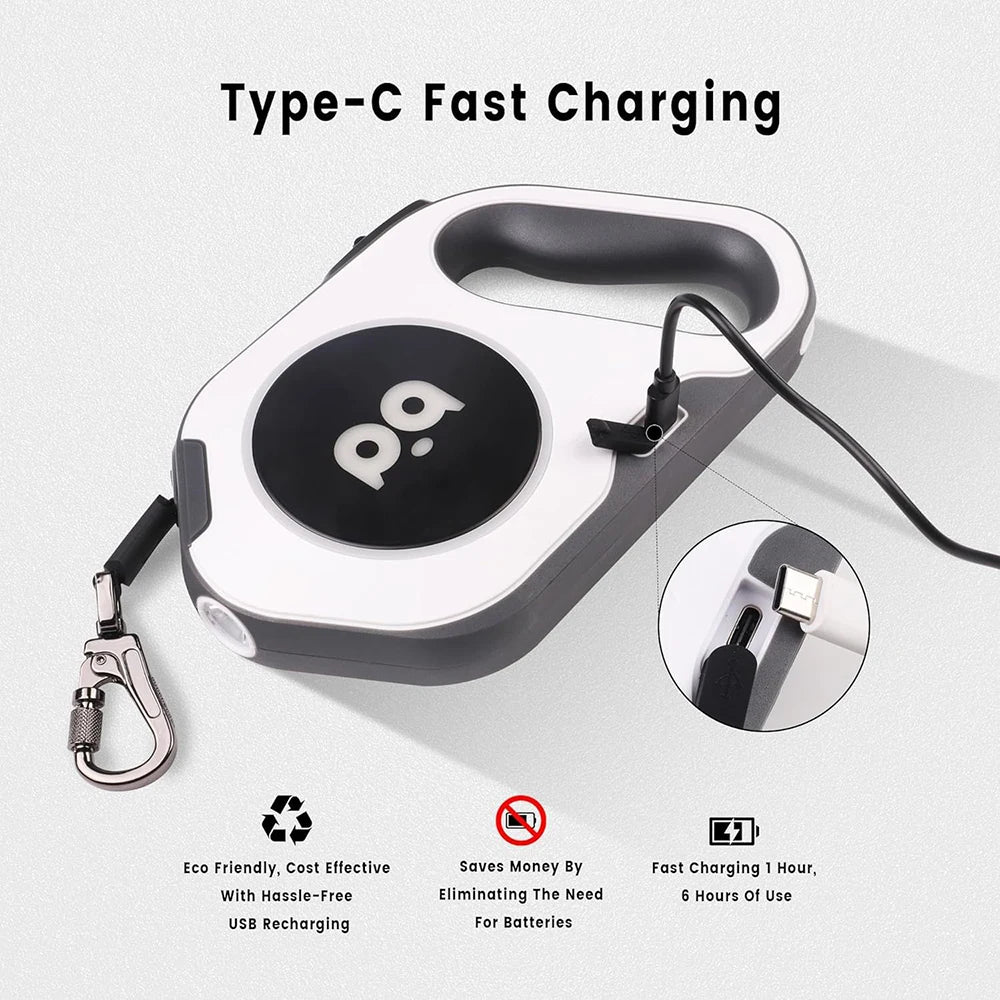 Retractable Dog Leash 5M — LED & Quick Release