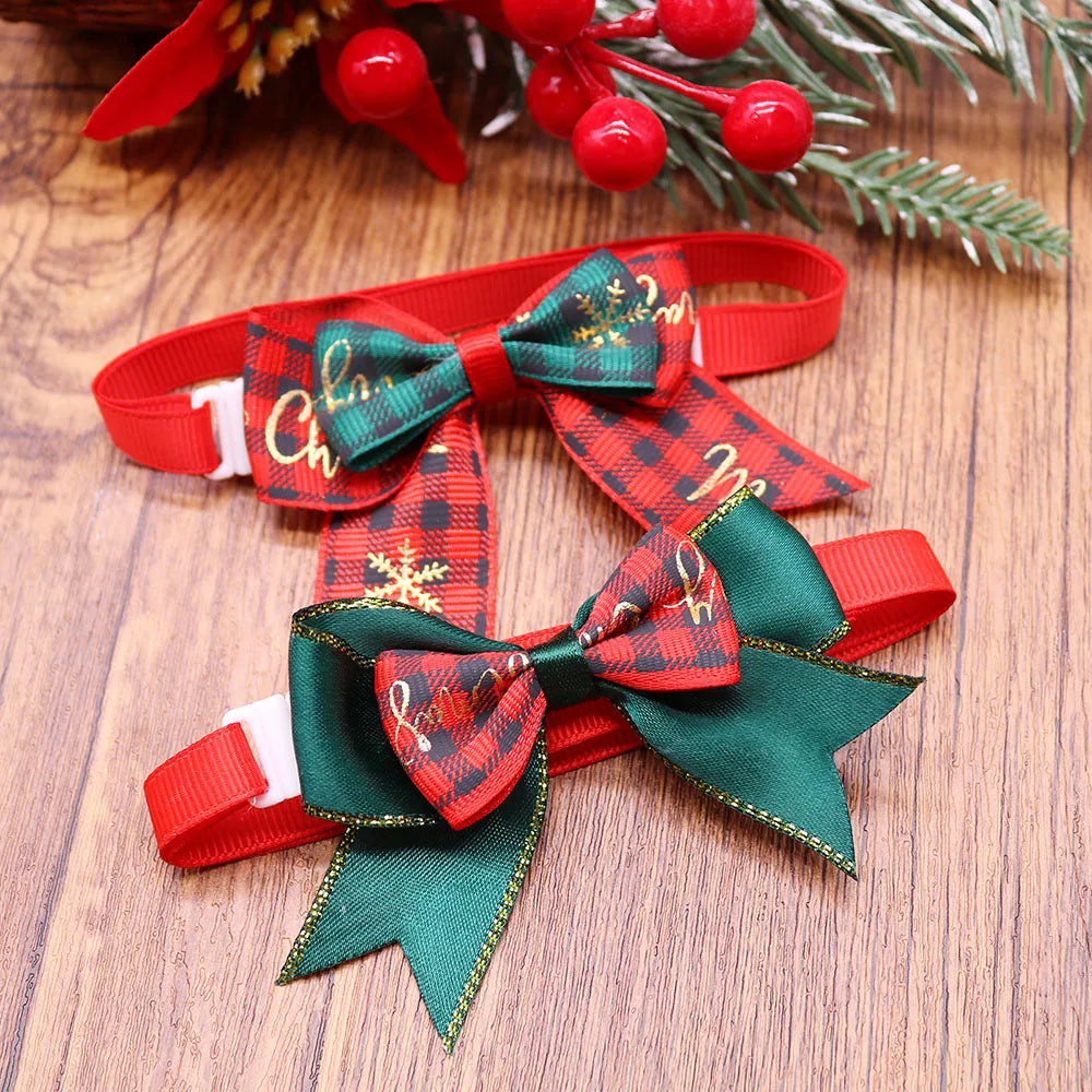Christmas Plaid Dog Collar Bows — Pack of 10