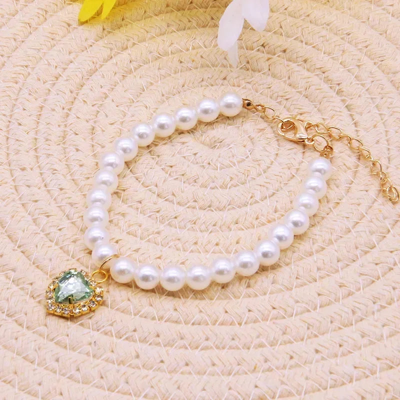 Pearl Crystal Cat Collar Necklace