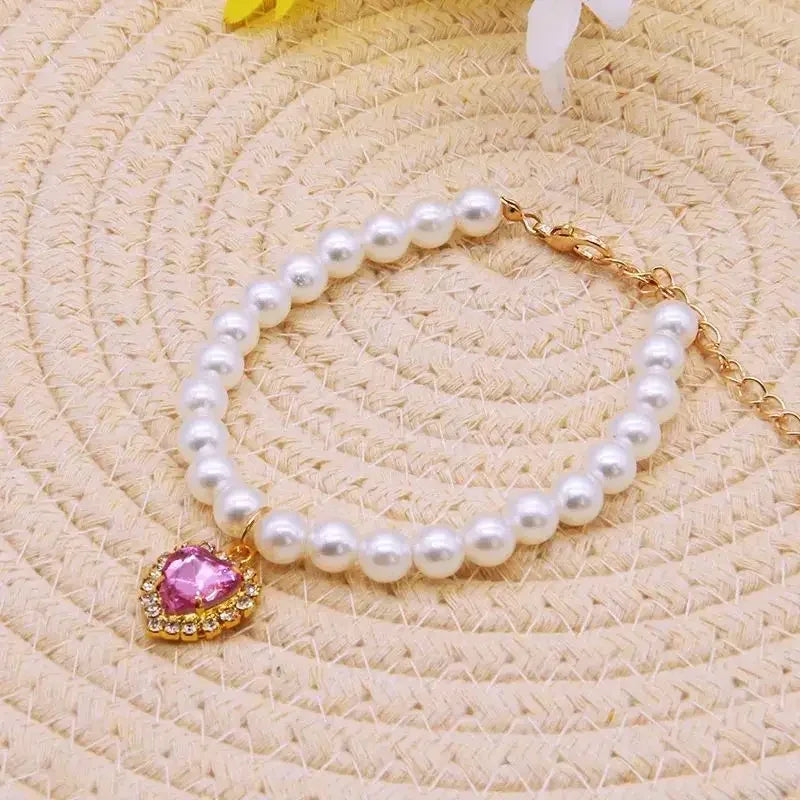 Pearl Crystal Cat Collar Necklace