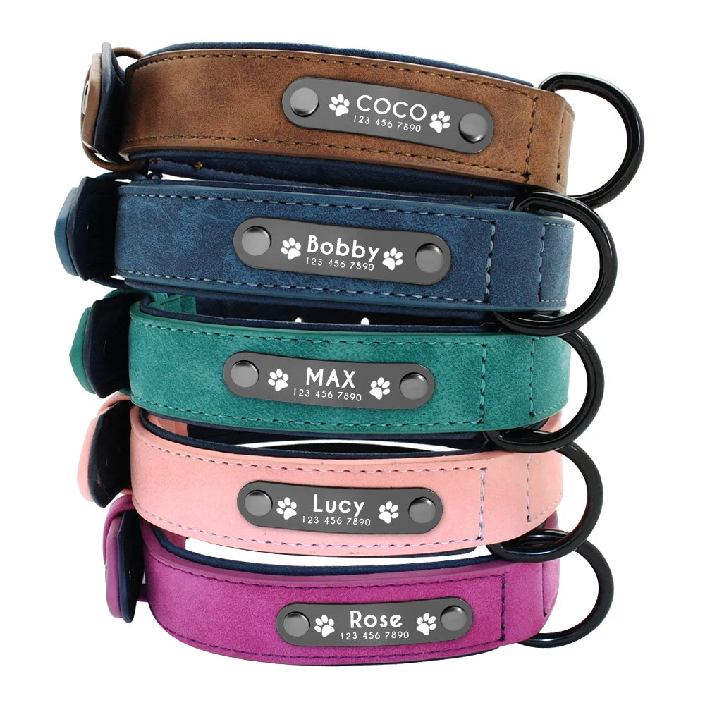 Genuine Leather Dog Collar & Leash Set