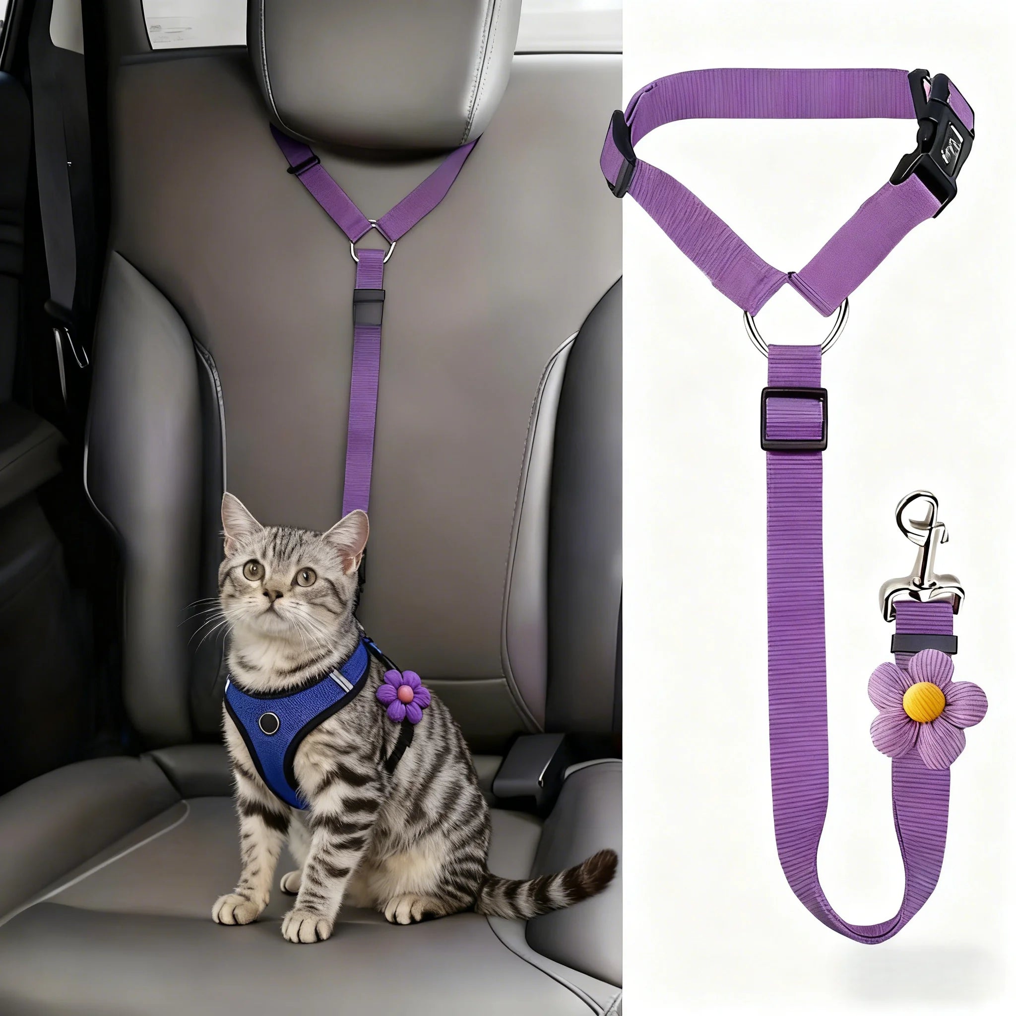 Adjustable Pet Car Seat Belt — Dog & Cat Safety Restraint