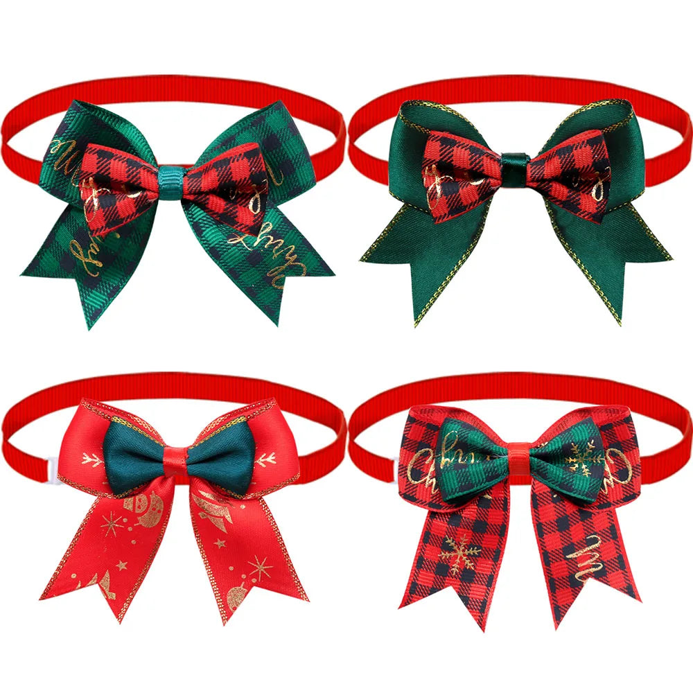Christmas Plaid Dog Collar Bows — Pack of 10