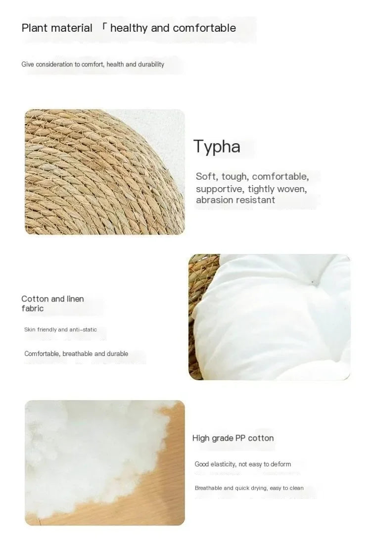 Rattan Woven Cat Nest — Handmade with Cushion
