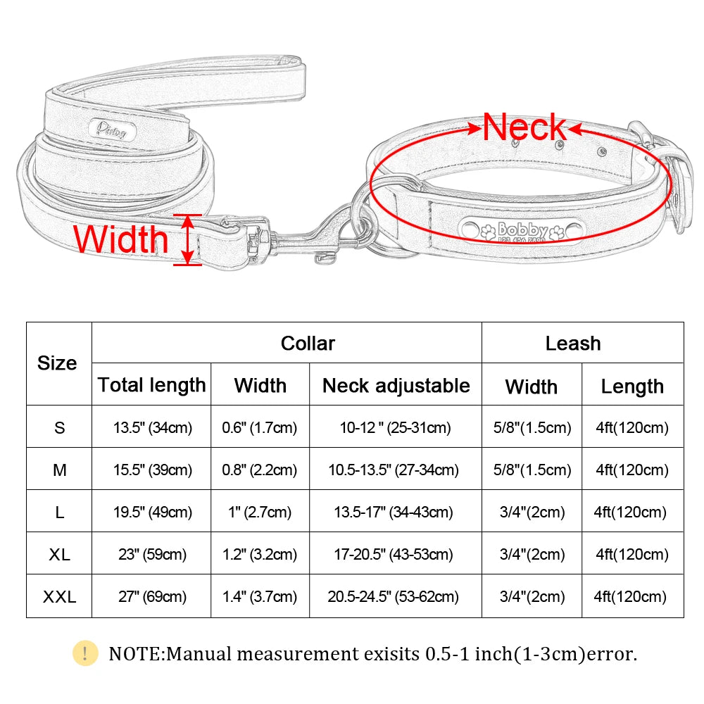 Genuine Leather Dog Collar & Leash Set