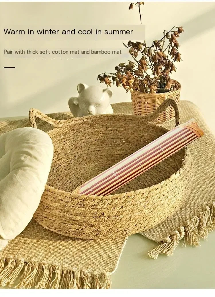 Rattan Woven Cat Nest — Handmade with Cushion
