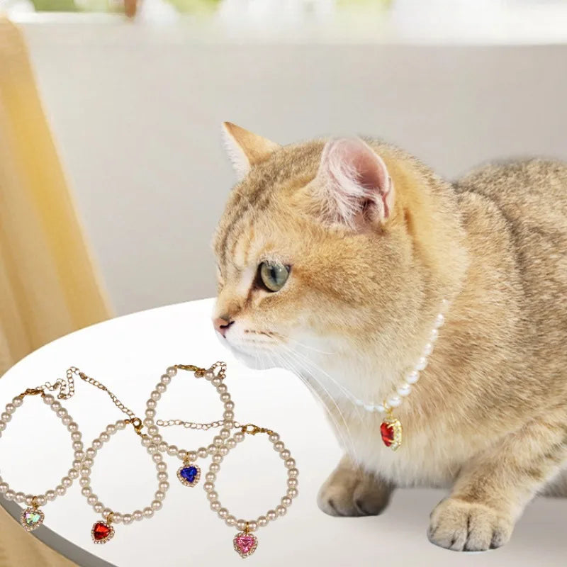 Pearl Crystal Cat Collar Necklace