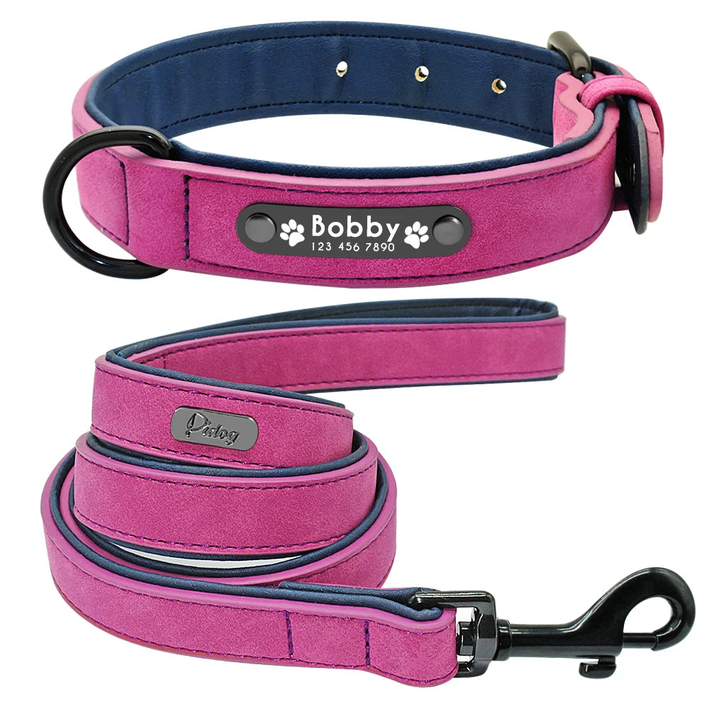 Genuine Leather Dog Collar & Leash Set