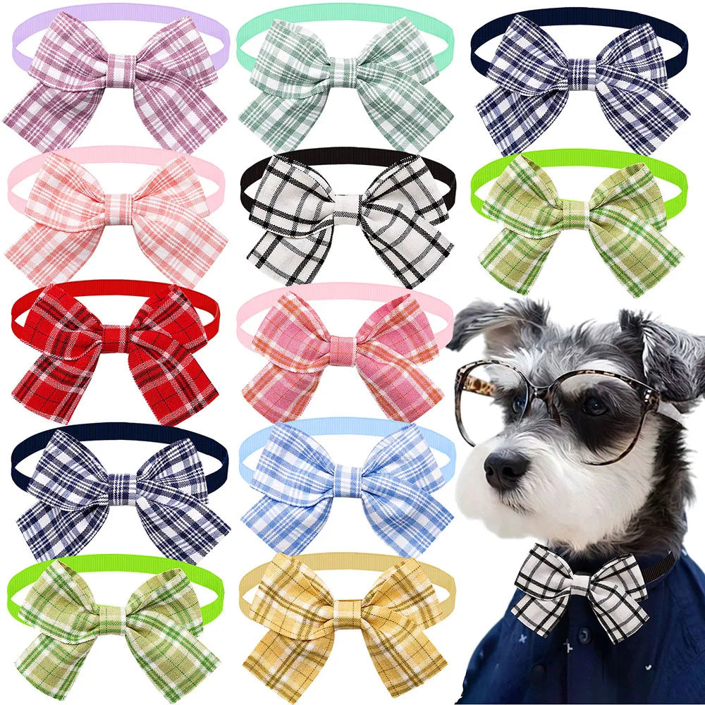 Classic Plaid Dog Bow Ties — Pack of 10