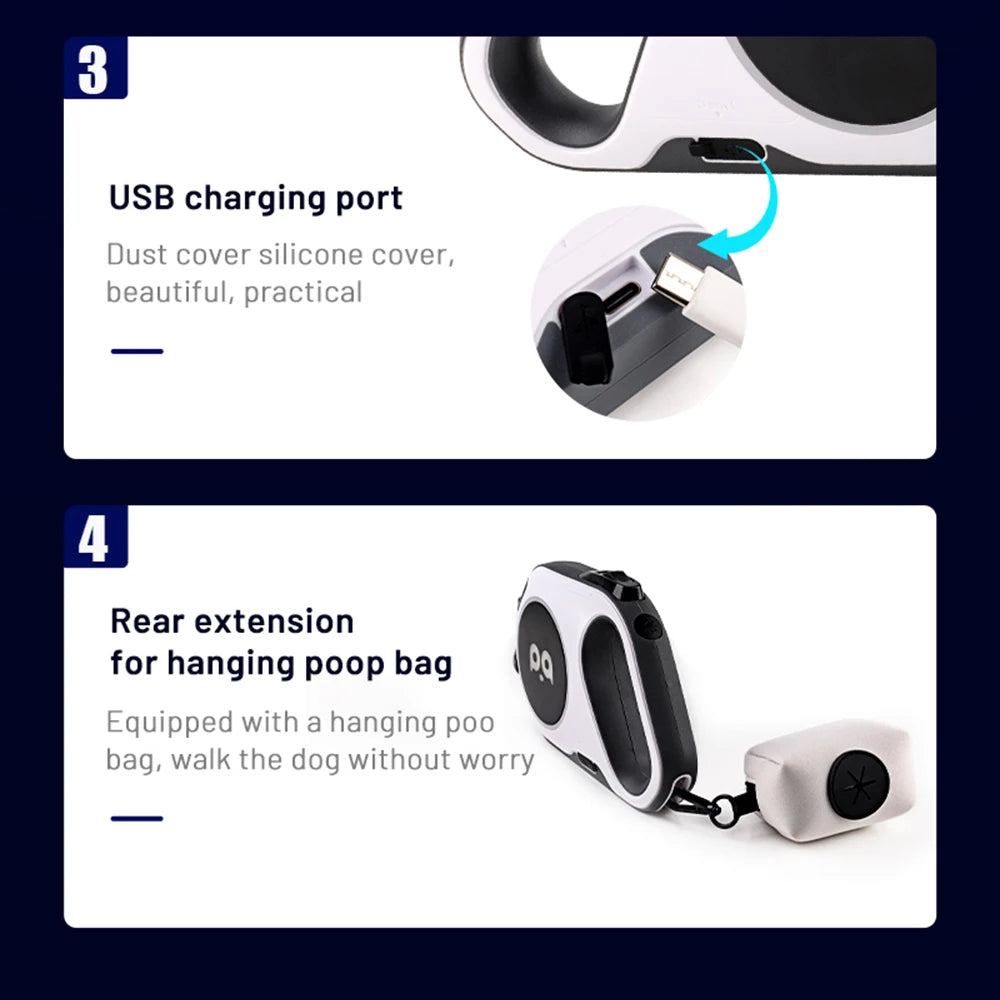 Retractable Dog Leash 5M — LED & Quick Release
