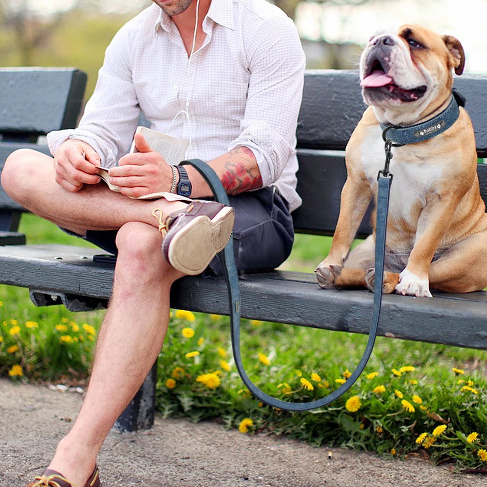 Genuine Leather Dog Collar & Leash Set