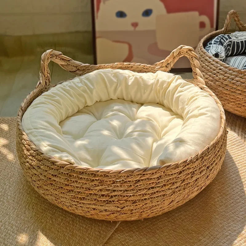 Vine Woven Cat Nest — Handmade with Cushion (Large)
