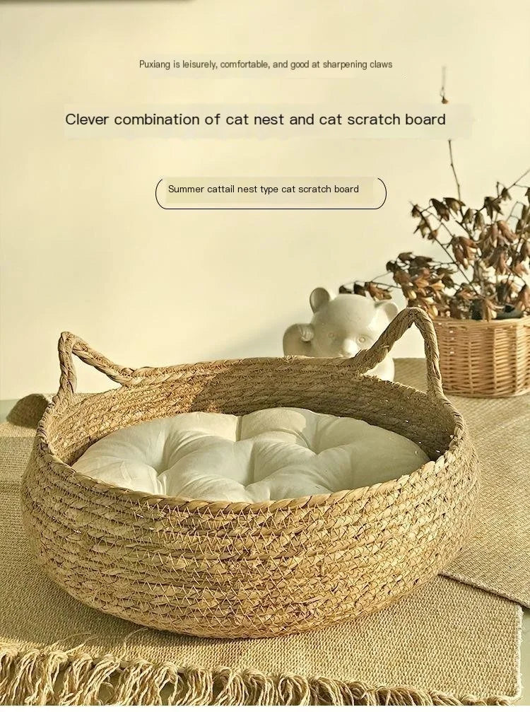 Vine Woven Cat Nest — Handmade with Cushion (Large)