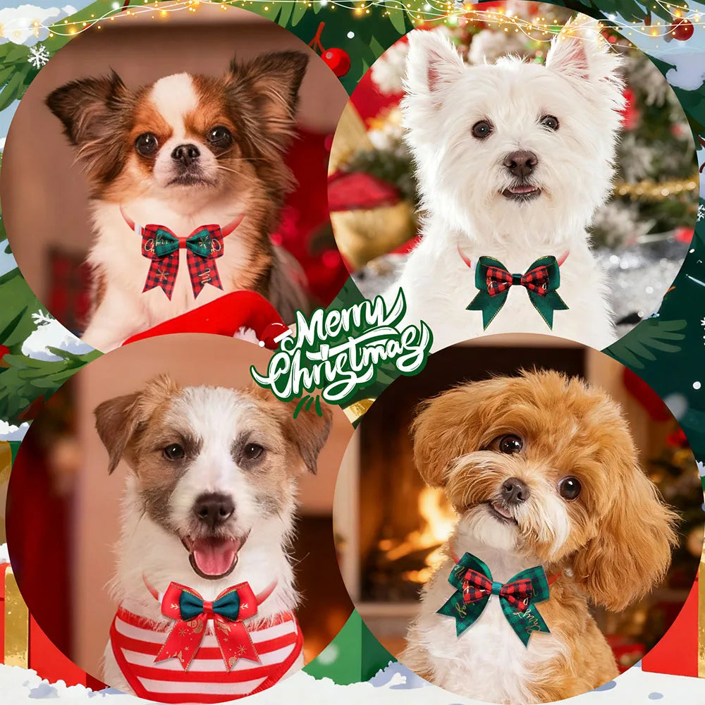 Christmas Plaid Dog Collar Bows — Pack of 10