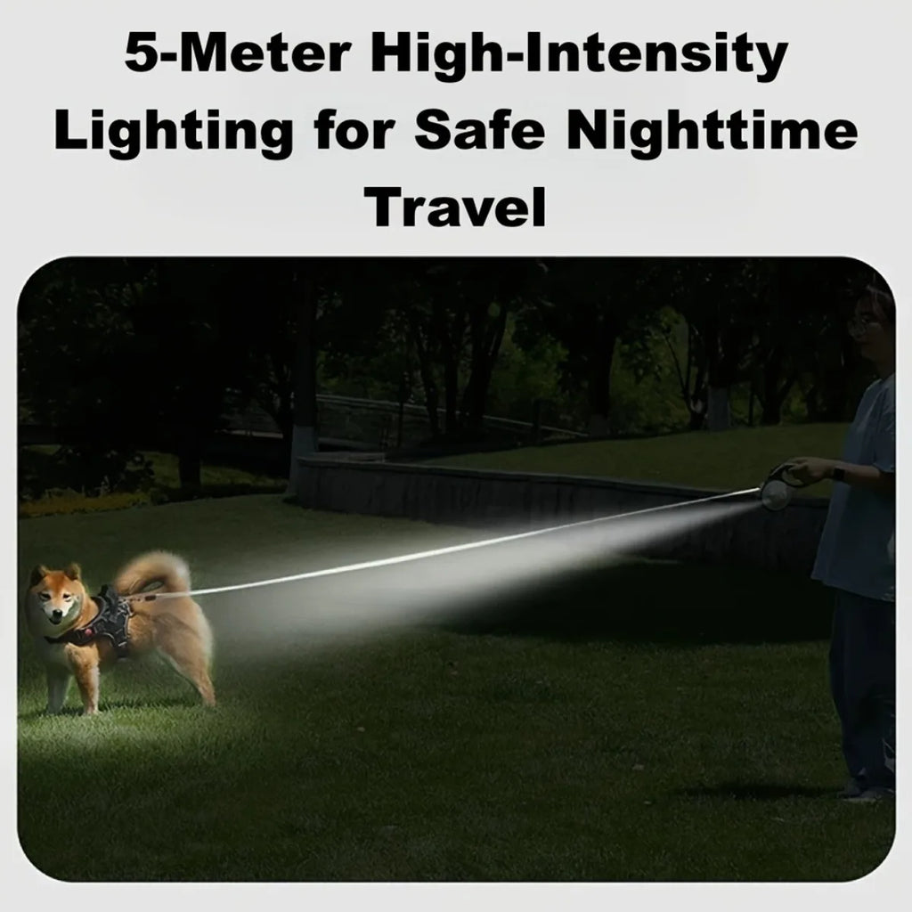 Retractable Dog Leash with LED Lights — 360° Swivel