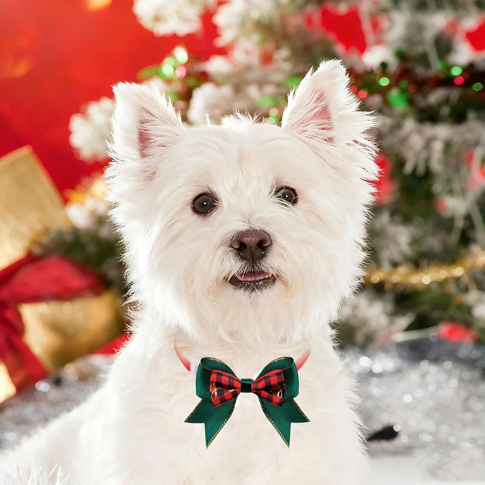 Christmas Plaid Dog Collar Bows — Pack of 10