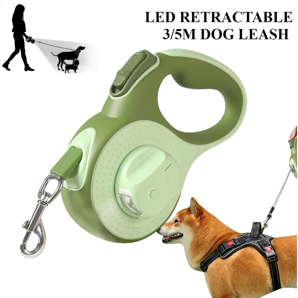 Retractable Dog Leash with LED Lights — 360° Swivel