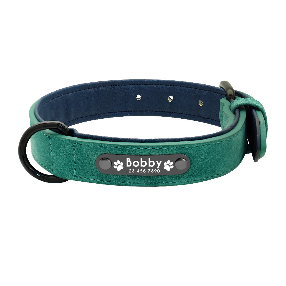 Genuine Leather Dog Collar & Leash Set