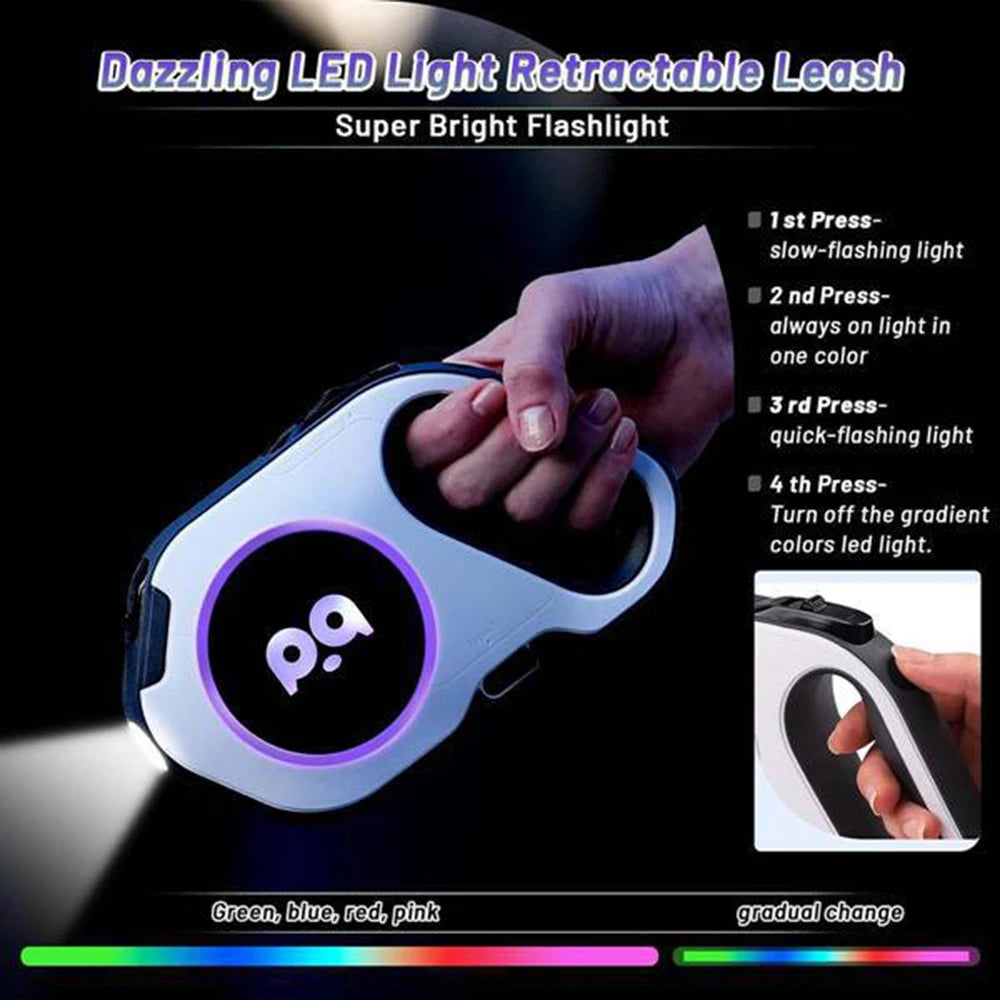 Retractable Dog Leash 5M — LED & Quick Release