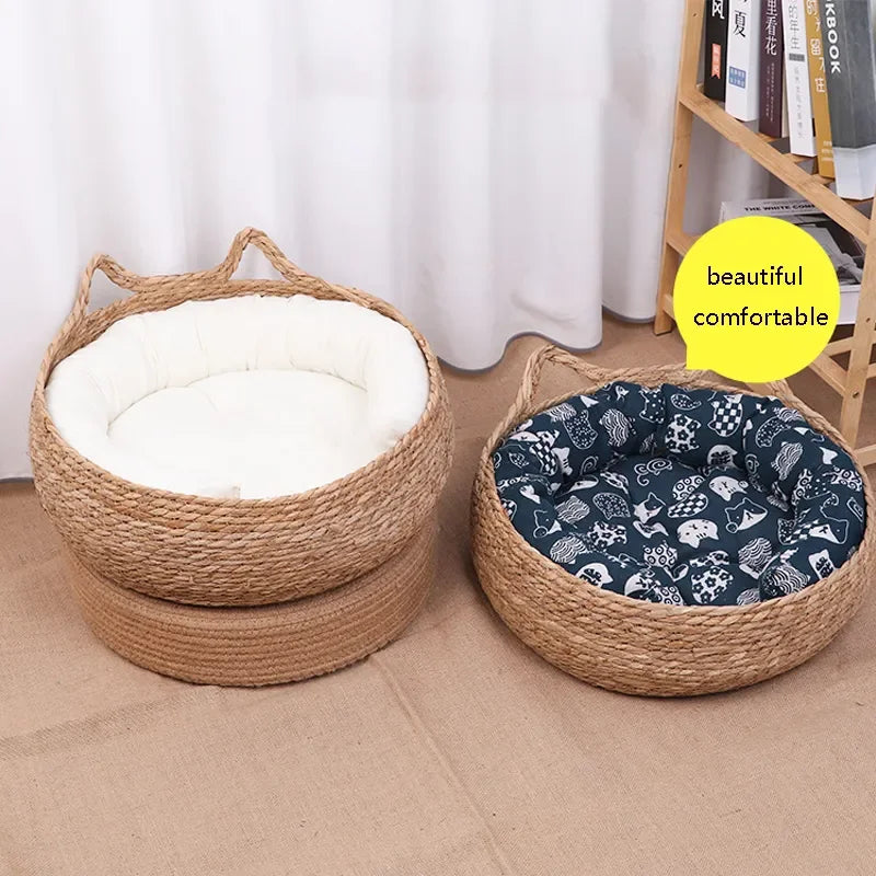 Vine Woven Cat Nest — Handmade with Cushion (Large)